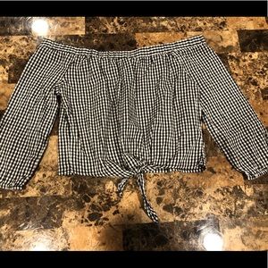 IVY & MAIN gingham print off shoulder top